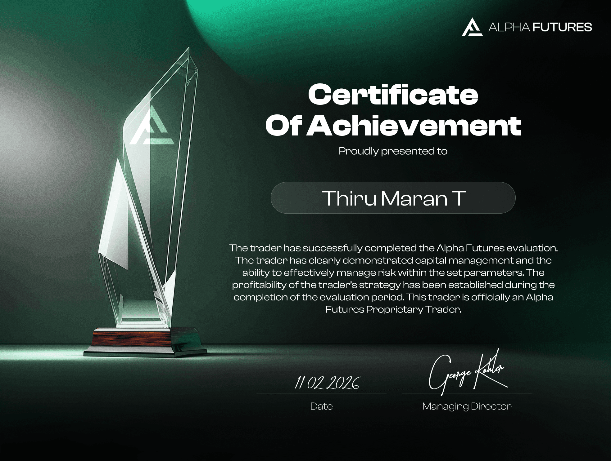 Certificate of Achievement — THIRU MARAN T