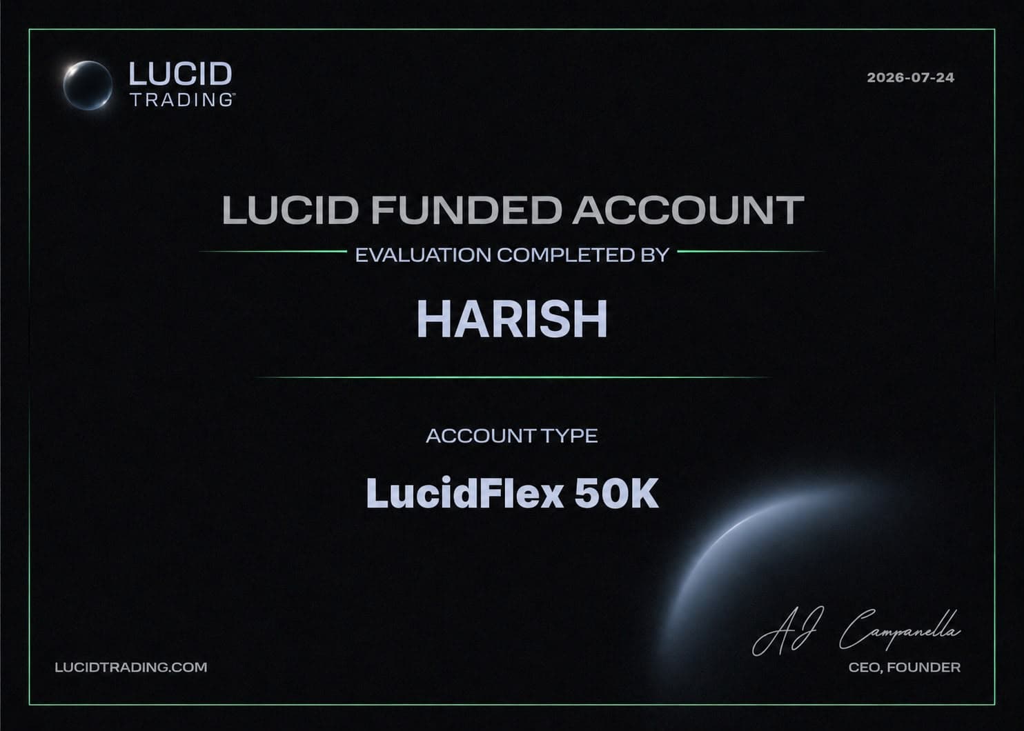 Lucid Funded Account — HARISH