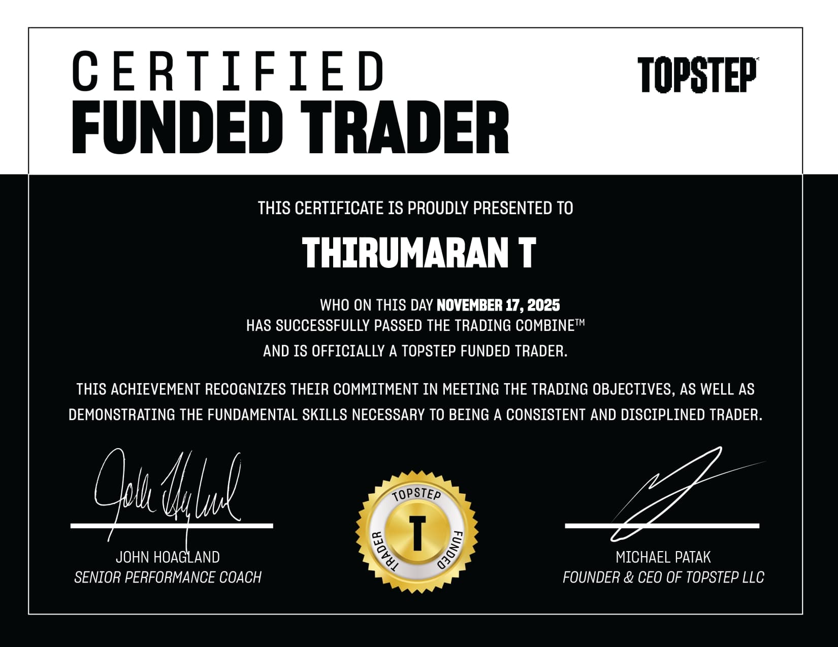 Certified Funded Trader — TOPSTEP